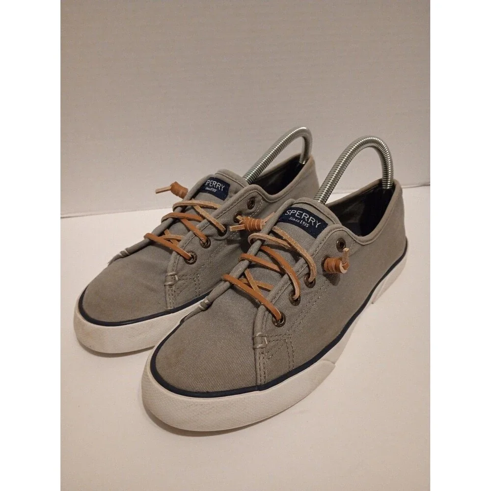 Sperry Top Sider Slip On Boat Shoe Sneaker Leather Lace Up Women Size 8.5M Grey